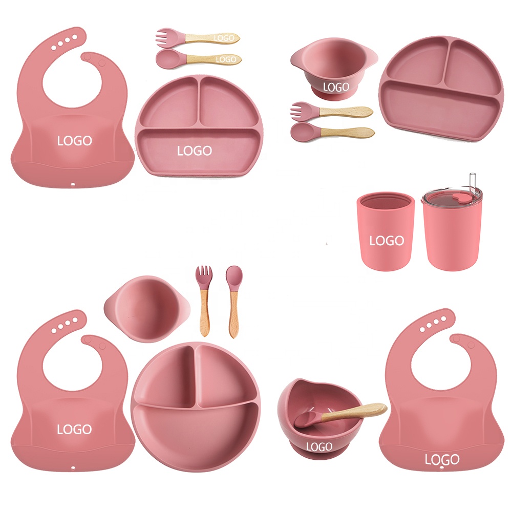 Amazon Dish Tableware Baby Food Grade Children Dinnerware Plate Set Bowls Kid Toddler Food Feeding Divided Silicon Suction Plate