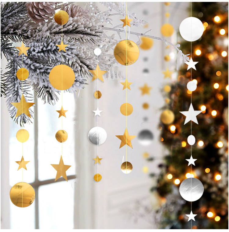Star discs garland ornaments hanging ornaments window wedding birthday decorations mirror five-pointed star discs paper flags