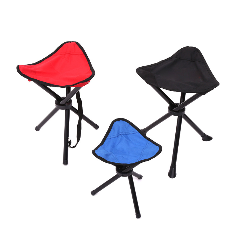 Outdoor Folding Fishing Chair Camping Barbecue Triangle Stool Beach Chair Oxford Cloth Steel Pipe Cross Tripod Stool