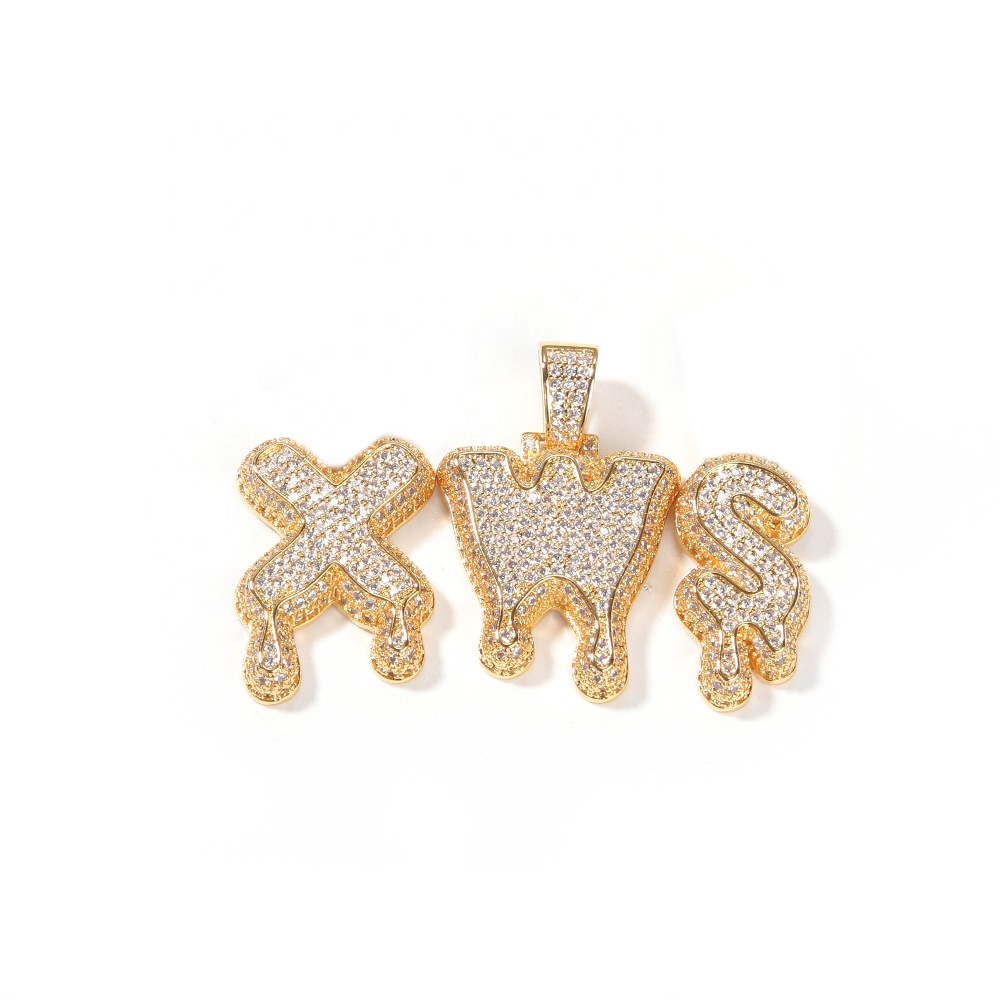 Custom Letter Initial Hip Hop Dripping Zircon Pendant Plated with Chain