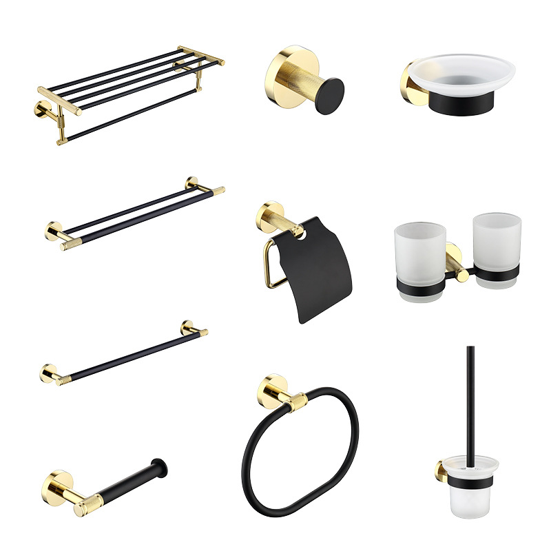 Black And Gold Bathroom Accessory Set Wall Mount Brass Bathroom Sets
