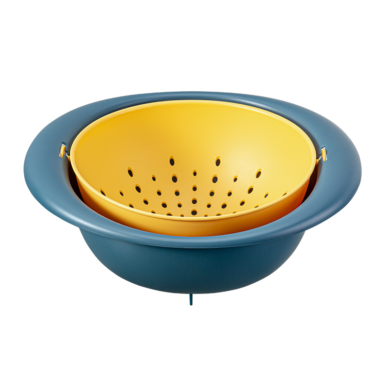 Plastic Kitchen Double Vegetable Fruits Kitchen Bowl Multifunction Double Layer Drain Basket Storage