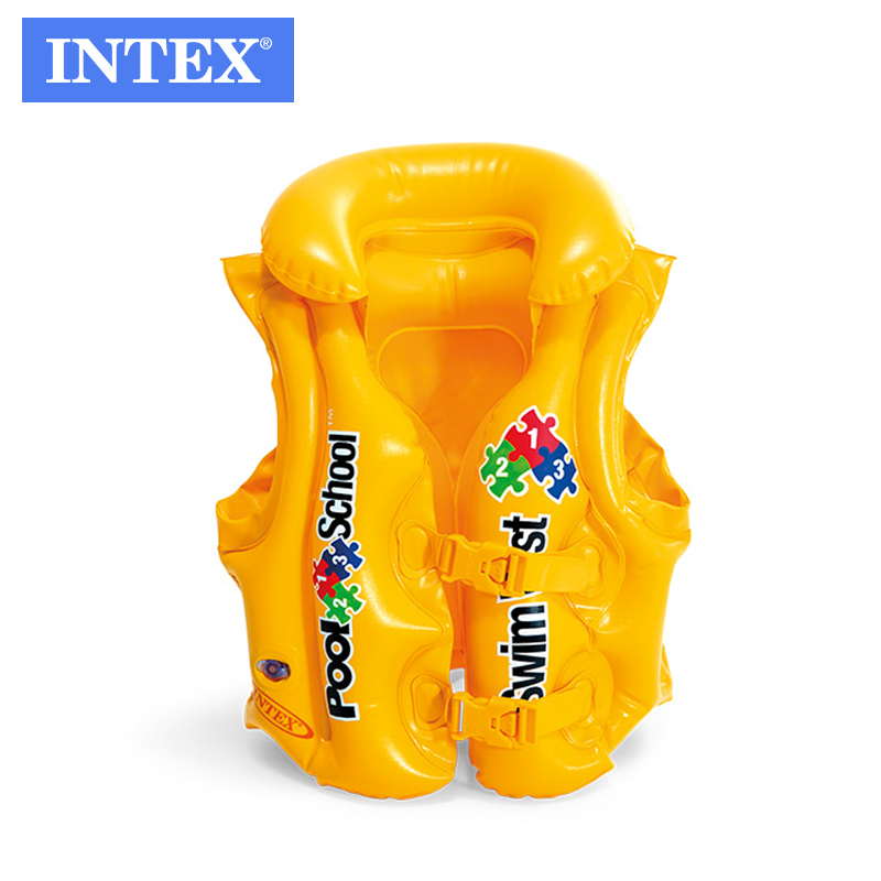 Школьный роскошный плавательный жилет INTEX 58660, желтый детский плавательный жилет, надувной спасательный жилет, плавающий плавательный бассейн