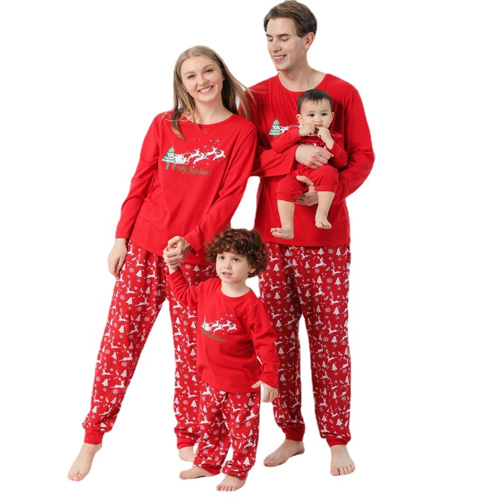 Matching Family Pajamas Sets Christmas PJ's with Letter Plaid Printed Long Sleeve Tee and Pants Loungewear