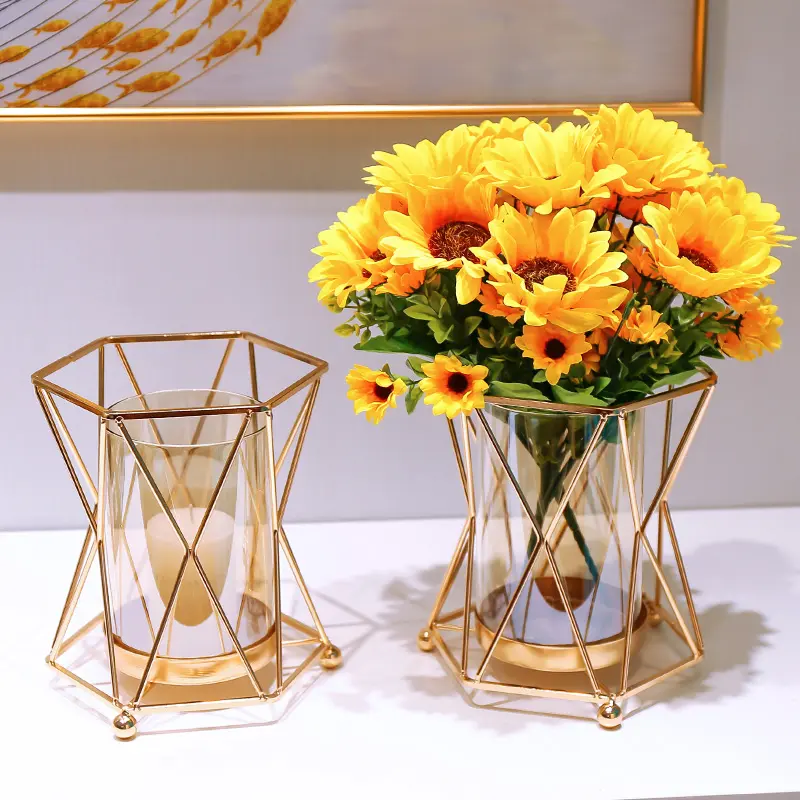 Modern Nordic Tabletop Centerpiece Decorative Multifunction Glass Metal Vase