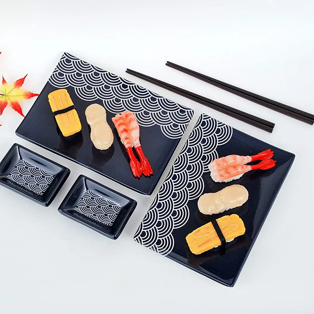 sushi maker set Japanese style blue sushi plate sushi tools for family with sauce dish with bamboo chopsticks