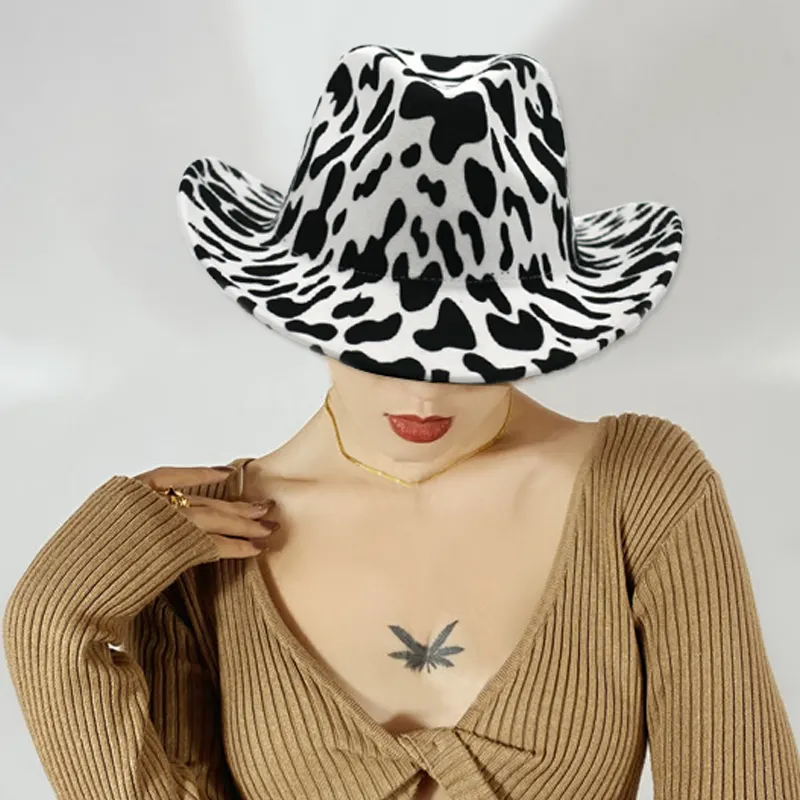 New Designer Wide Brim Wool Fedora Wool Jazzcow Print Custom Wide Brim Fedora Hat Women