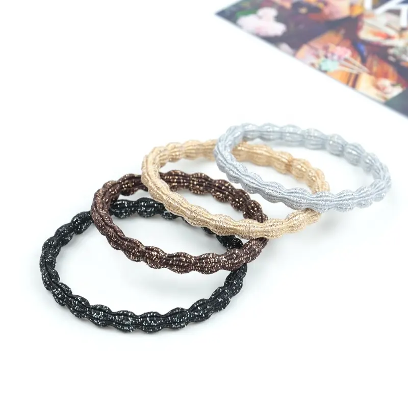 2021 Korea Stock Sale Elastic Wave Design Bling bling Glitter Knitted Rubber Band Hair Ties For Thick Hair