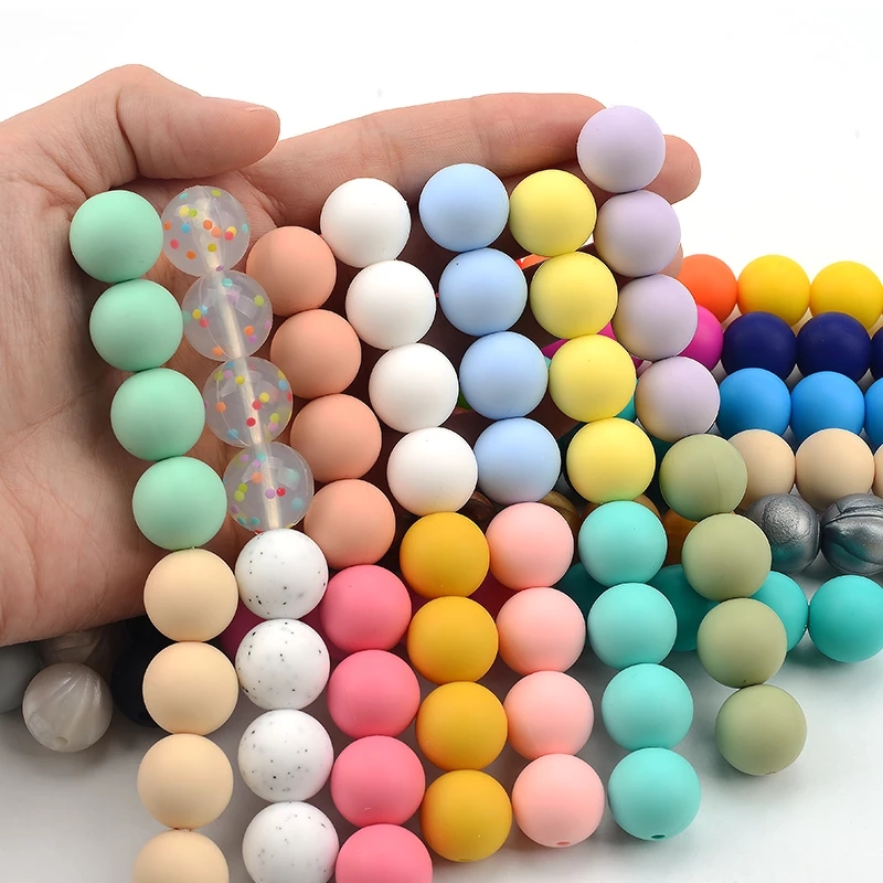 Amazon Hot Sale Eco Friendly 9mm 12mm 15mm 20mm Food Grade Baby Round Shape Silicone Teething Beads