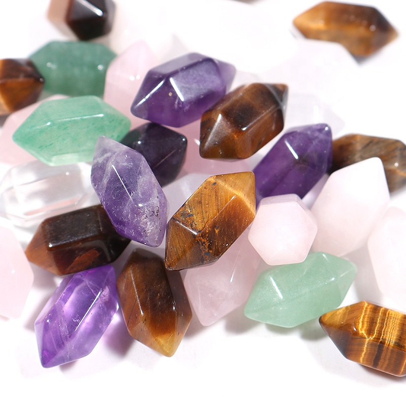 Hexagonal Pointed Quartz Crystal Point Beads, Mini Natural Stone, Healing Reiki Chakra, No Hole