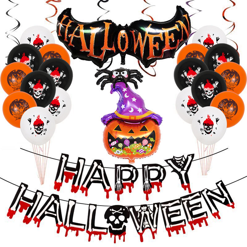 2021 Halloween Balloons Party Decoration Kit Reusable Halloween Banner Bat Ghost Pumpkin Halloween Inflatable Party Balloons Set