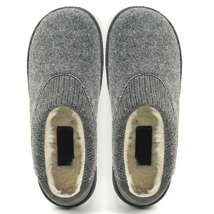 Custom Men Soft Comfy Orthopedic Outdoor Shoes Winter Grey Felt Slippers with Arch Support