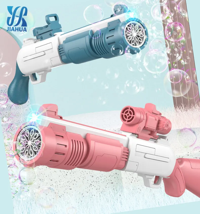 2022 New Summer automatic maker blowing soap bubble blaster gun with led light up bubble gun kids toys
