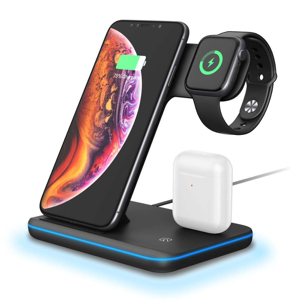 Беспроводная зарядная док-станция 3 в 1 для iPhone 11, Быстрое беспроводное зарядное устройство для Airpods Pro, Apple watch, держатель беспроводной зарядки