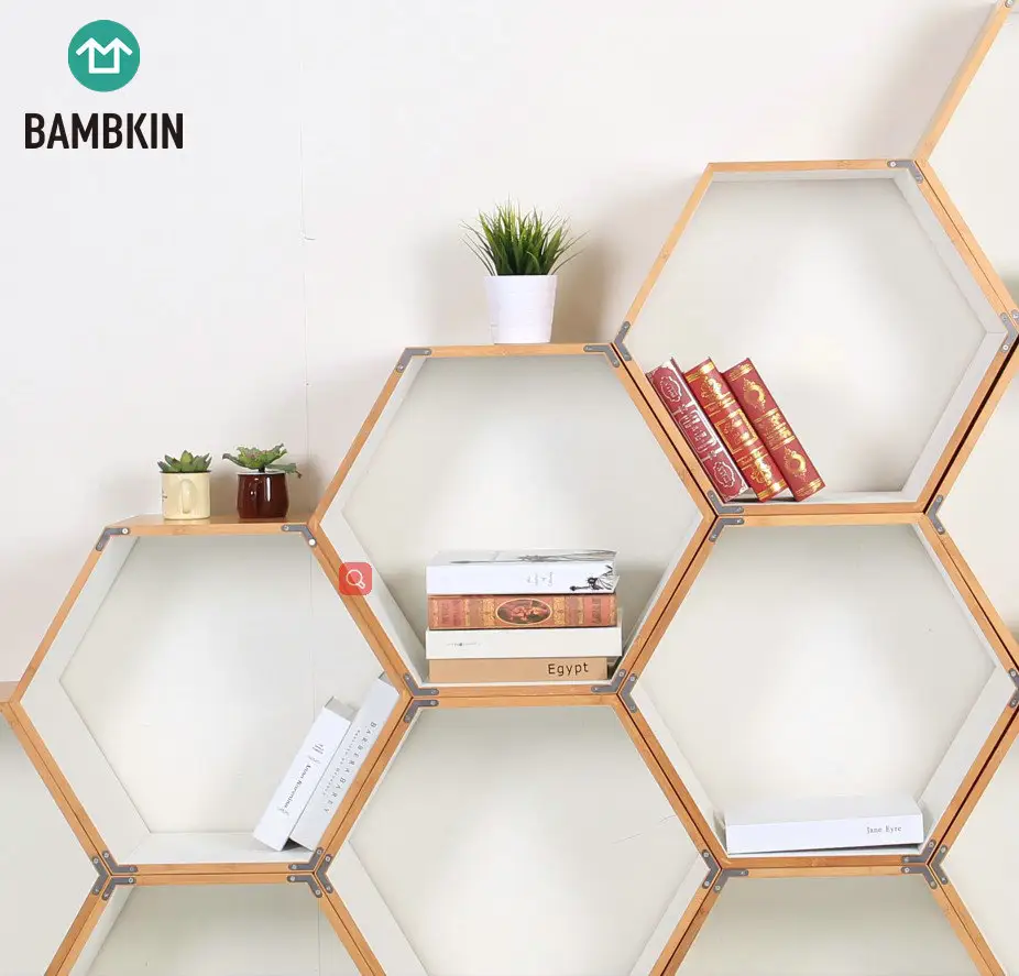 BAMBKIN Шестигранная полка для хранения книжных полок книжная полка дизайн Натуральный Бамбуковый стеллаж книжная полка бамбуковая книжная полка