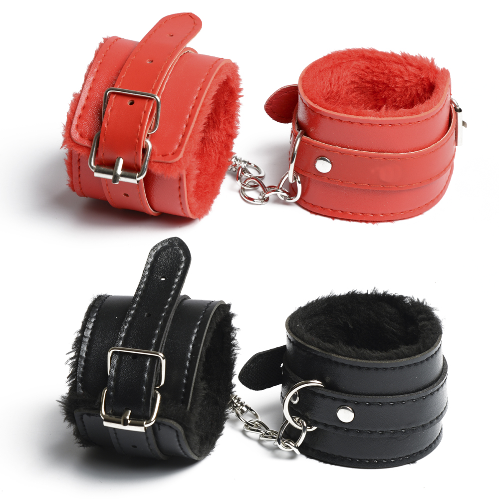 Bondage Sex Leather Furry Adjustable Sex Bondage Fetish BDSM Handcuffs Flirting Game Bondage Kit Handcuffs