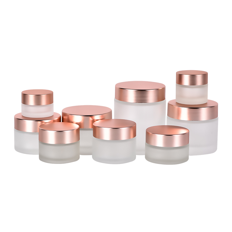 5/10/15/20/25/30/50/60/100g Frosted Cosmetic Cream Jar Clear Matte Glass Cream Packaging Jar with Rose Gold Lid