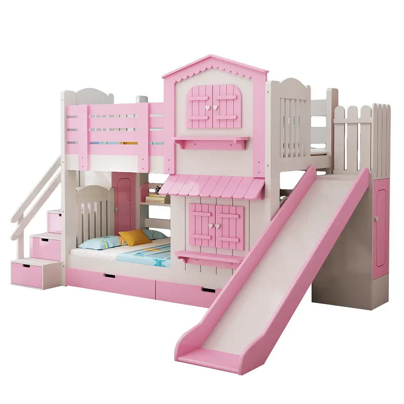 All solid wood children's bunk bed multifunctional children's castle slide bed