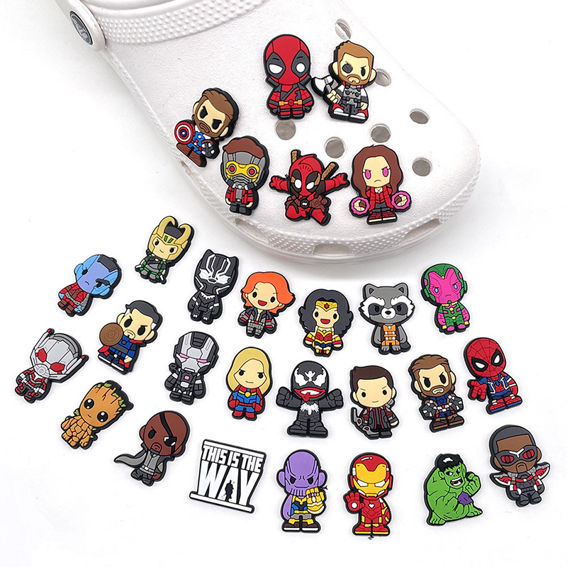 Супергерои MARVEL, персонализированные Кроксы, подвески, Мультяшные украшения для обуви, 30 моделей, подвески для обуви из ПВХ, оптовая продажа