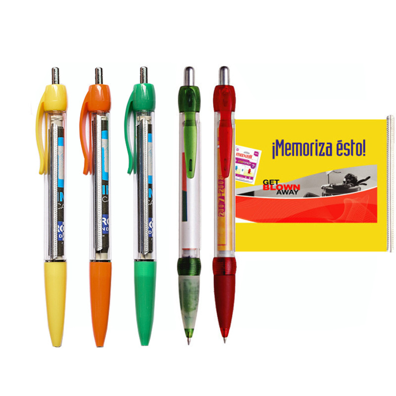 Customized LOGO Promotional Plastic pen Advertising Pull Out Retractable Flag Ballpoint Banner Pen With Paper Inside