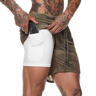 New Men 2 in 1 Running Shorts Gym Fitness Bodybuilding Training Quick Dry Beach Short Pants Male Summer Workout Bottoms