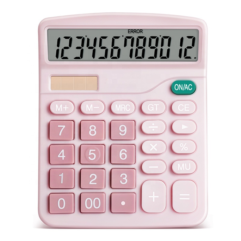Desktop Calculator 12 Digit Large LCD Display Office Calculator, Dual Power Electronic Calculator(Pink and Blue)