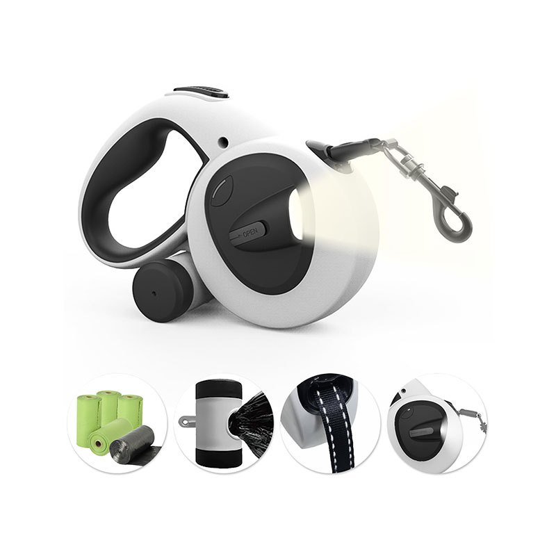 Automatic Retractable Pet Leash,5m Long Dog Walking Traction Lead With Waste Bag Dispenser Puppy Durable Led Light Rope Supplies