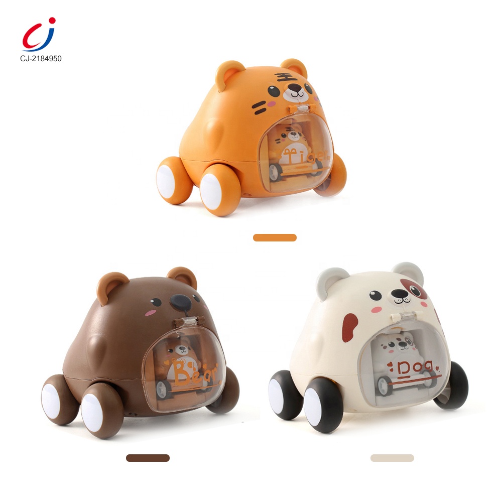 Amazon hot sale plastic kids friction ejection inertial animal cartoon pet catapult car toy