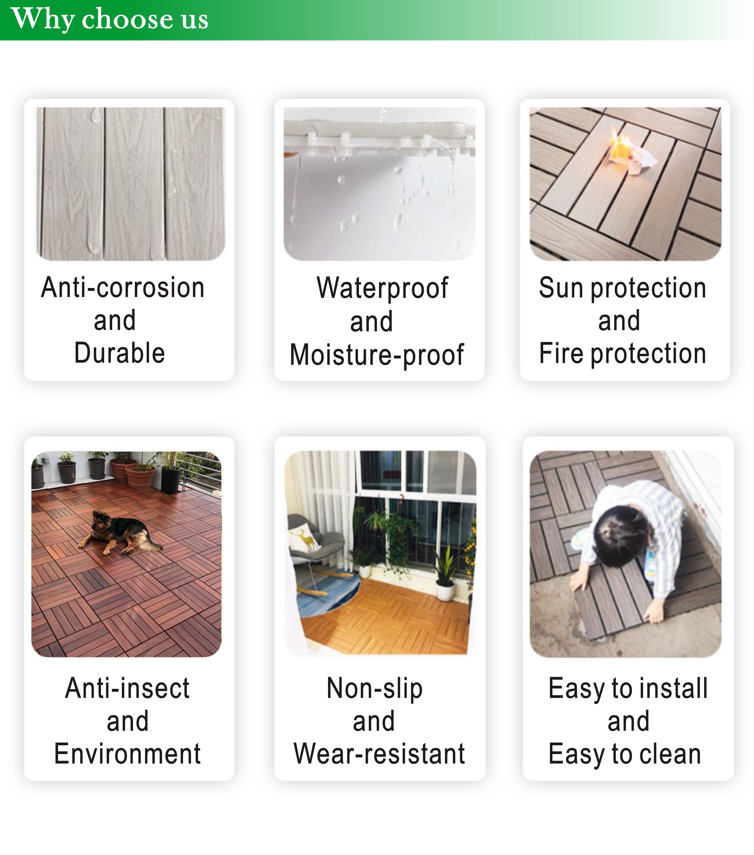 Outdoor Waterproof Solid Teak Wood Decking Interlocking Flooring Tiles