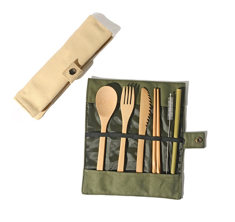Portable Bamboo Cutlery Set Travel Camping Utensils Fork Spoon Knife Straw Set