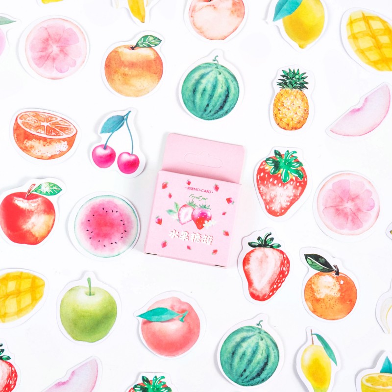 46pcs per pack Fruit candy bowl Boxed Stickers Decor Stationery Cartoon Stickers Scrapbooking DIY Diary Album Stick Label