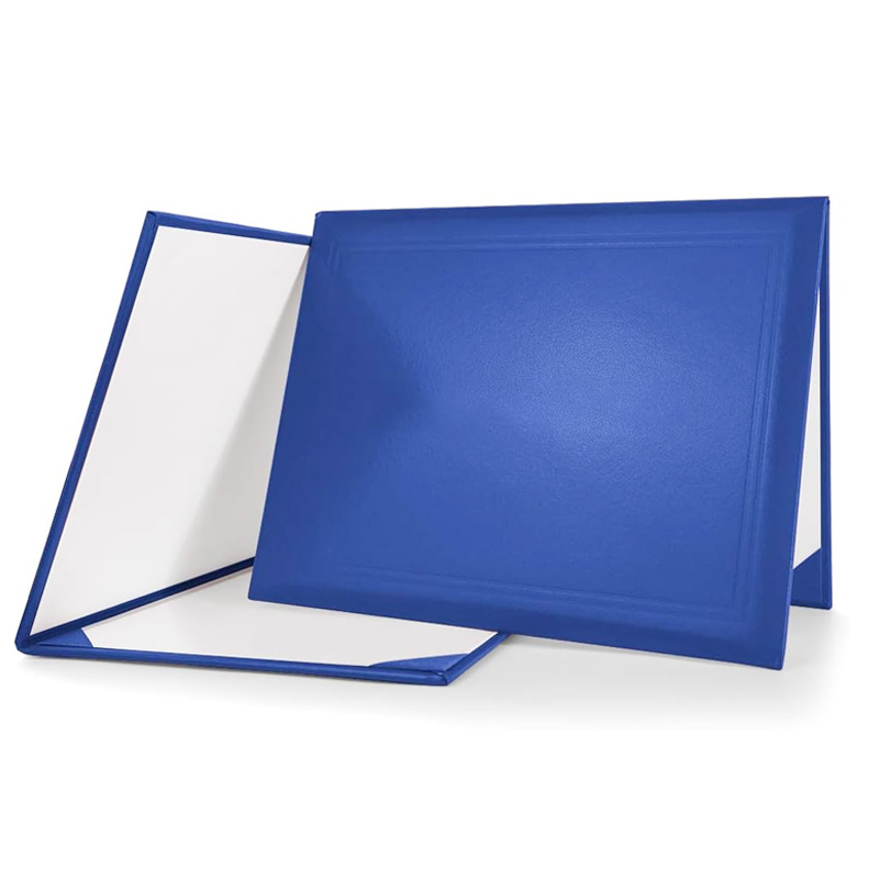 Customized Blue Color A5 Pu Leather Birth Hardcover Folders Portfolio Graduation School Certificate Diploma Display Holder Cover