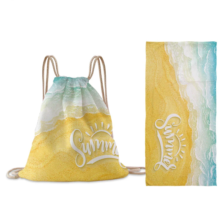 XIAOAO Microfiber Custom Printed Sand Free Beach Towel With Backpack