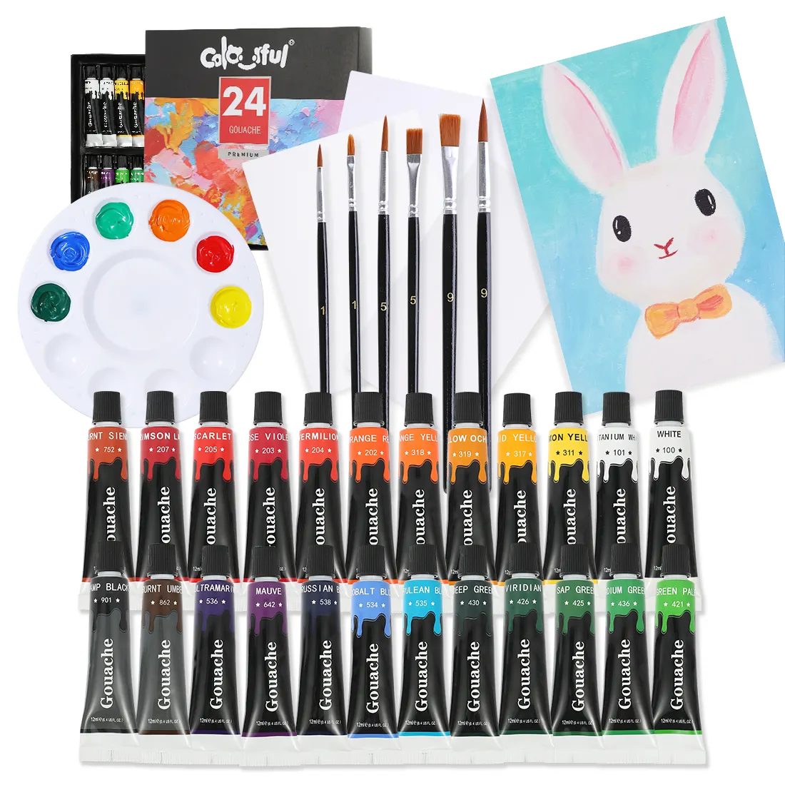 High Quality Gouache Paint 24 x12ml With Palette And Brushes Non-Toxic Washable Gouache Paint Set For Kids