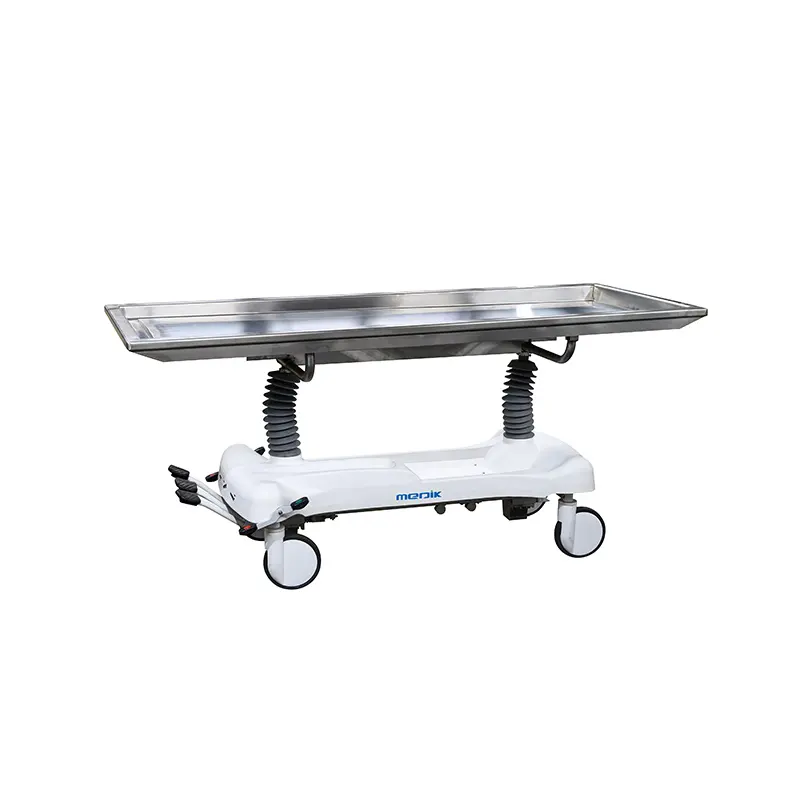 Manual Hydraulic Height Adjustable Stretcher Mortuary Trolley With 304 Stainless Steel Body Tray For Morgue Use