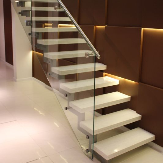 American modern house decorative invisible beam 80mm solid wood floating staircase designs