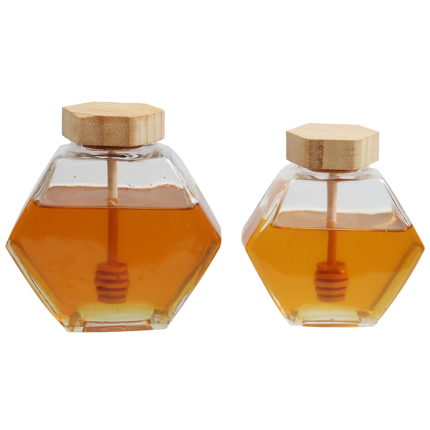 220ml 380ml new design bee-shaped honey jar glass with dipper wood lid
