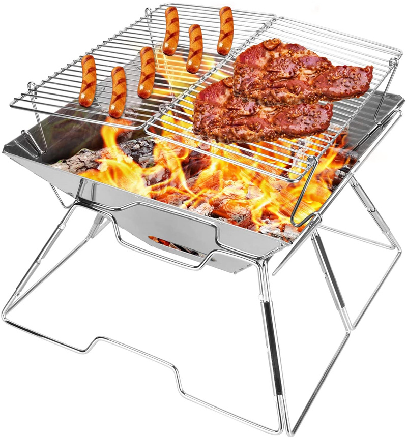 Stainless Steel Folding Campfire Grill for Outdoor BBQ Camping Fire Pit