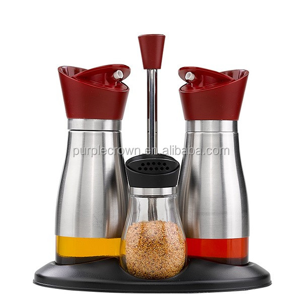 Wholesale Glass Oil Vinegar Salt Pepper Set With Plastic outdoor seasoning bottle set portable type For kitchen utensils