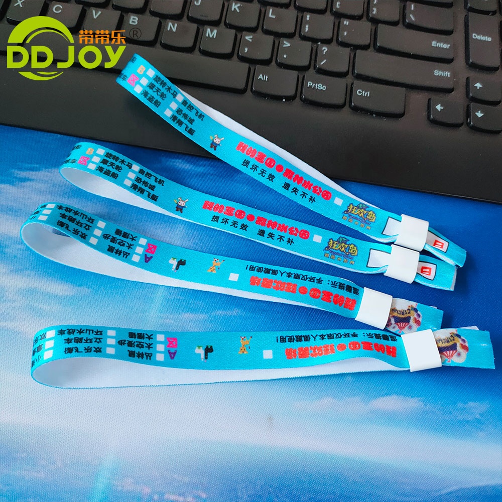 Custom Cheap Heat Transfer CMYK Printing Fabric Bracelets One time use Slide Lock Fabric bracelet for concert