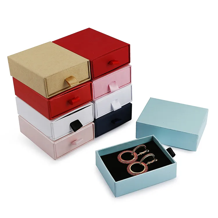 Wholesale Cheap Pull Out Jewelry Box Custom Size Velvet Multifunction Jewelry Box Multiple Colors Earrings Jewelry Box