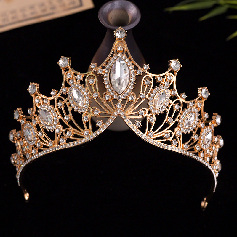 High quality Vintage Baroque Tiara Princess Beauty Pageant Tiara Luxury rhinestone semi-round maiden Hair tiara