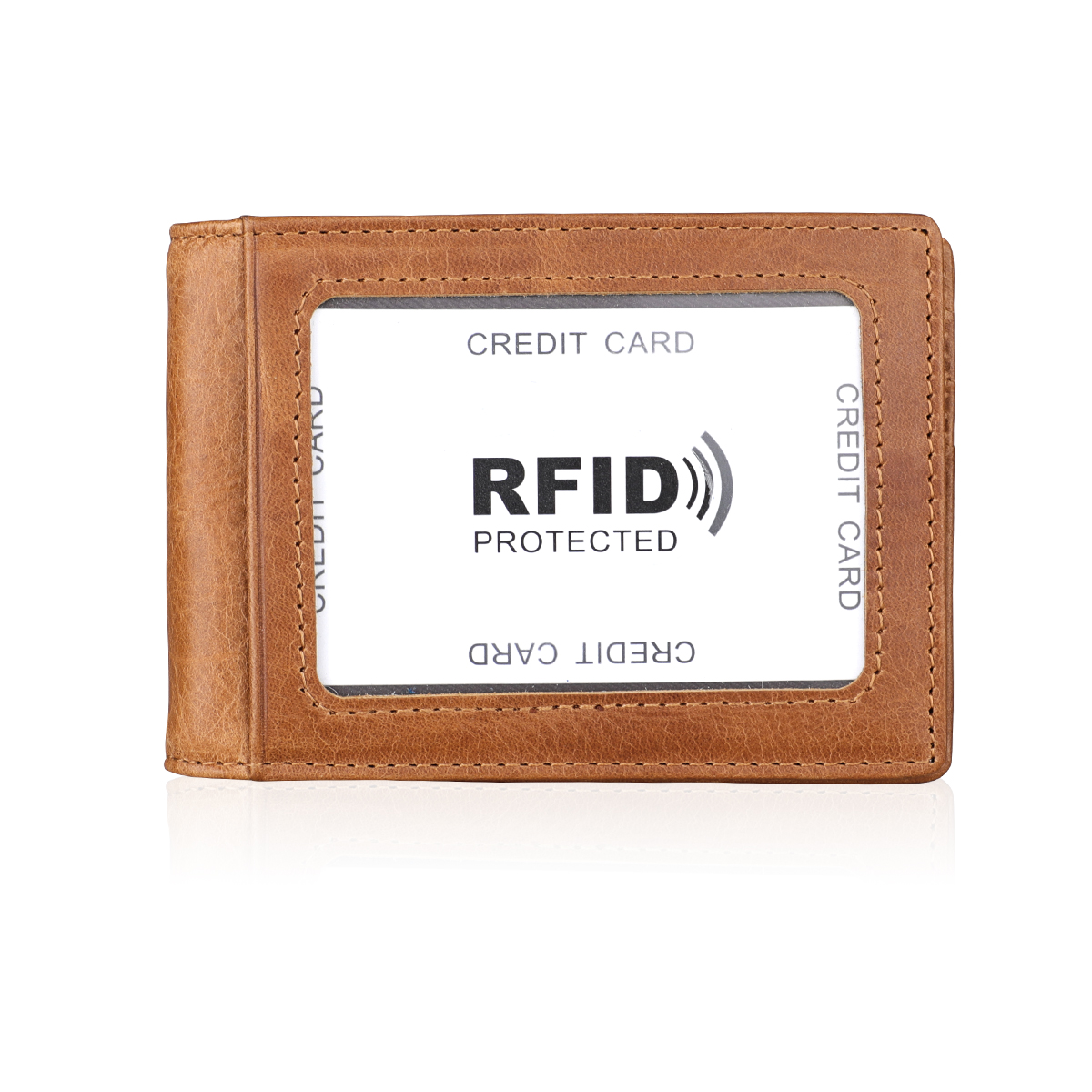 RFID двойного сложения кожаный держатель для удостоверения личности полностью зернистый кожаный тонкий кошелек с зажимом для денег Пользовательский логотип