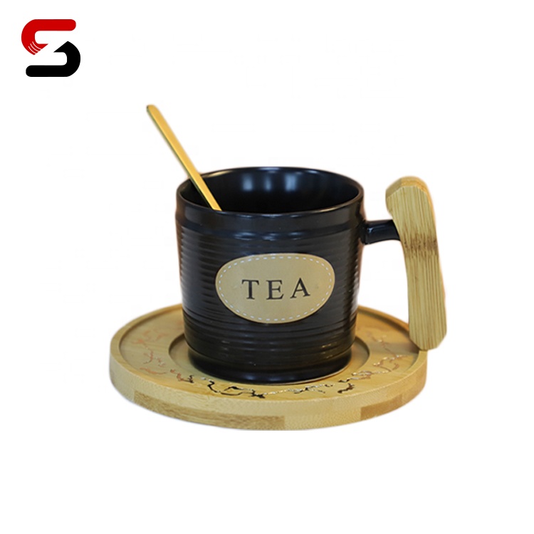 EGRAND Mug New Design Ceramic Matte Glazed Tea Coffee Mug Cup With Wooden Handle and Lid  custom logo and gift box