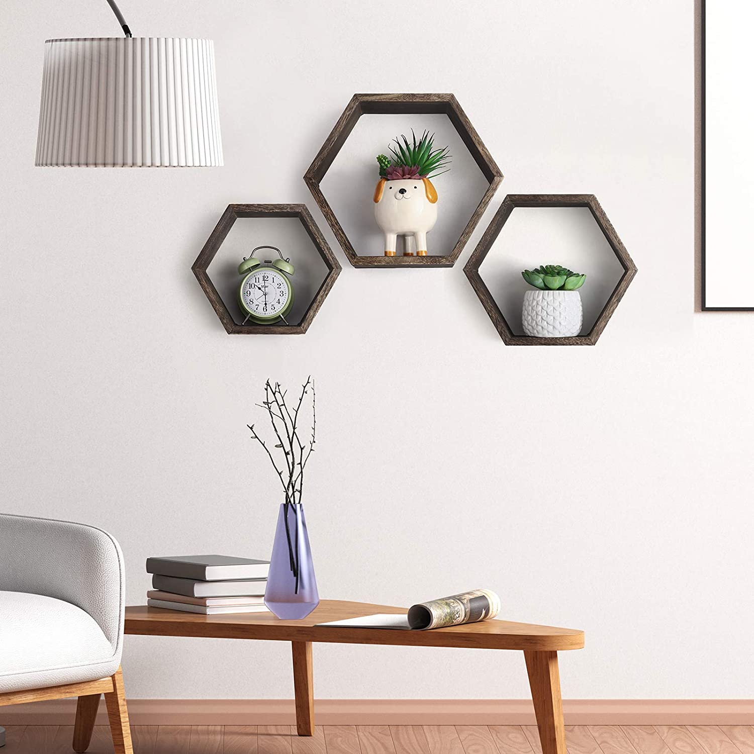Hot Selling Indoor Decoration Wood Hexagon Shelf Floating Shelves Wall Mounted Hexagonal Honeycomb Shelf