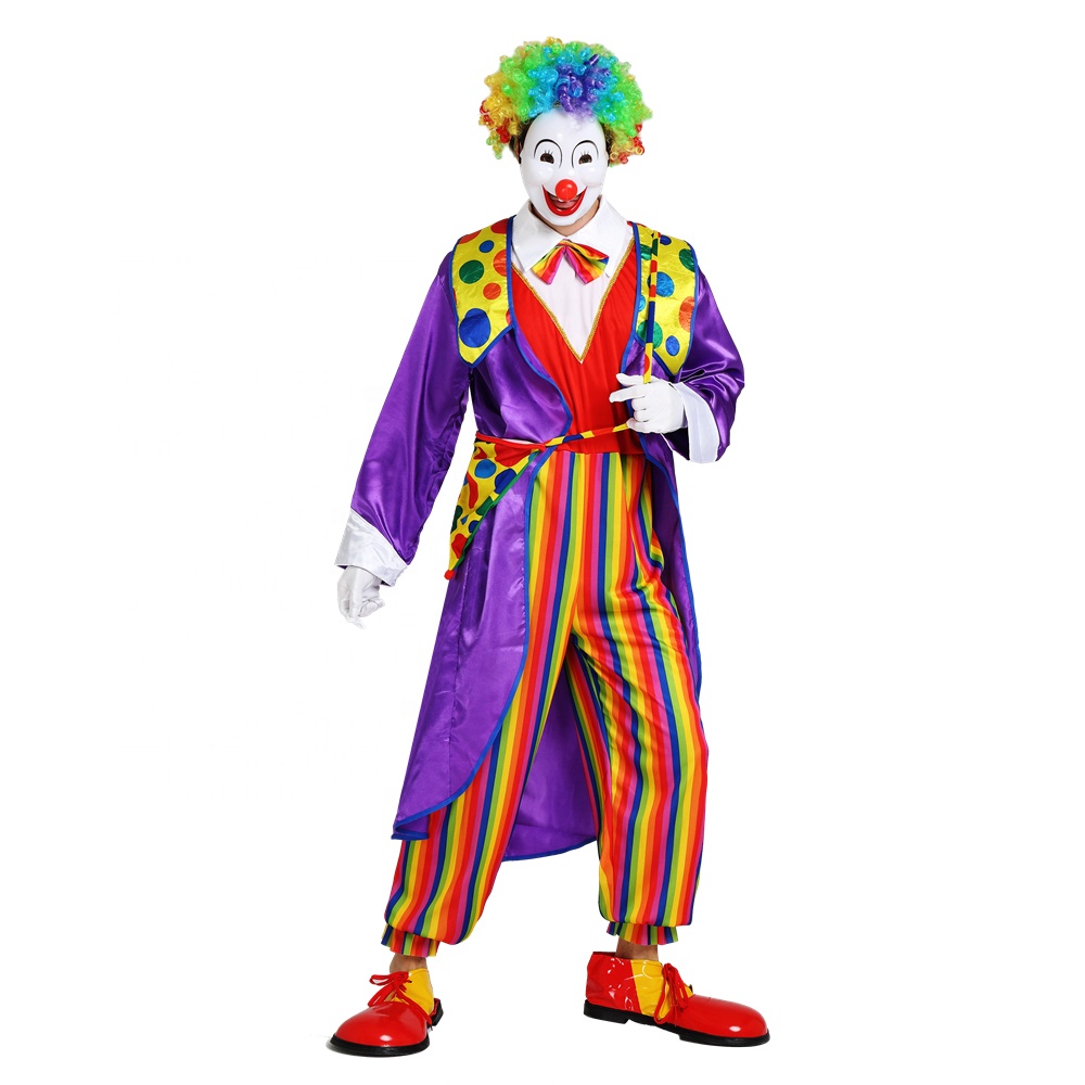 Carnival Halloween Party Cosplay Costume Clown Suit Checker Professional Circus Clown Clothes Purple Clown Costume Adult
