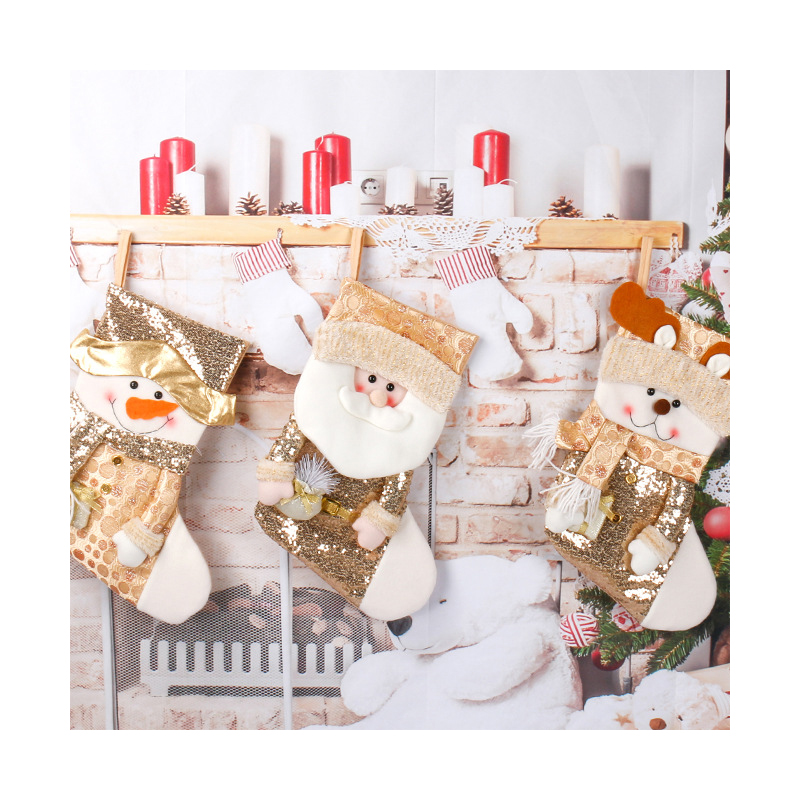 Christmas Stockings Blond Sequins Gift Bag knitted Christmas Tree Decoration Sock