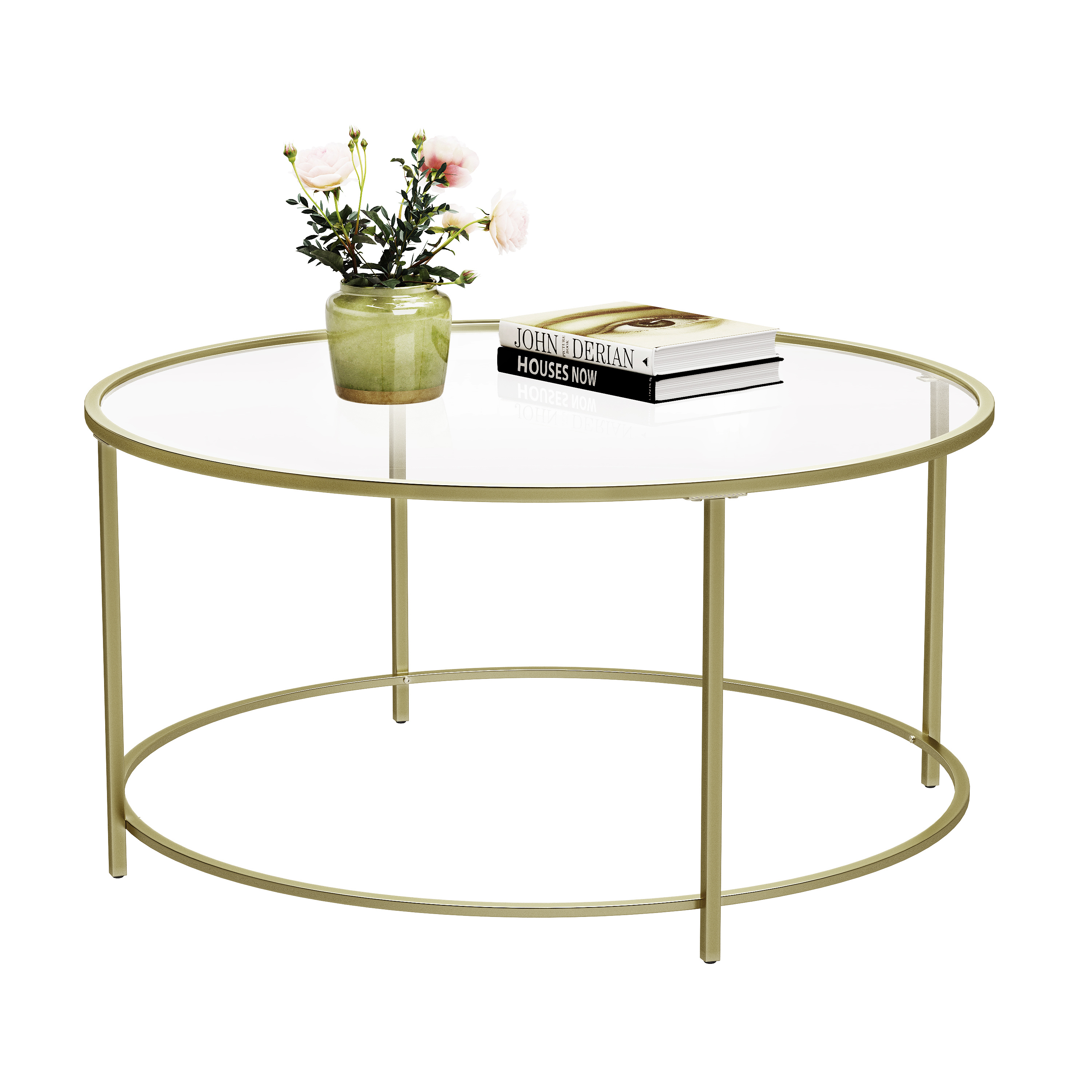 VASAGLE Wholesale High Quality Modern Fashion Round gold glass Table Metal Coffee Table