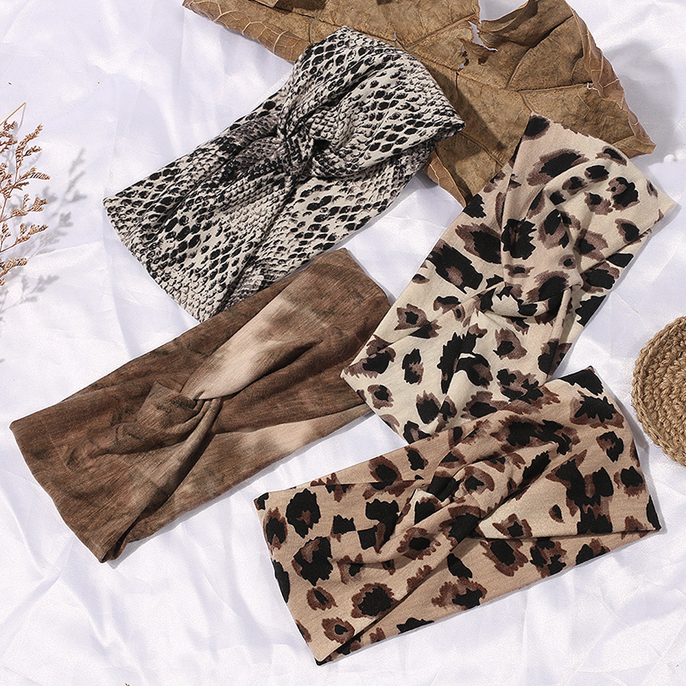 Leopard print girls elastic headband knitting color variety of cross yoga wash hair accessories