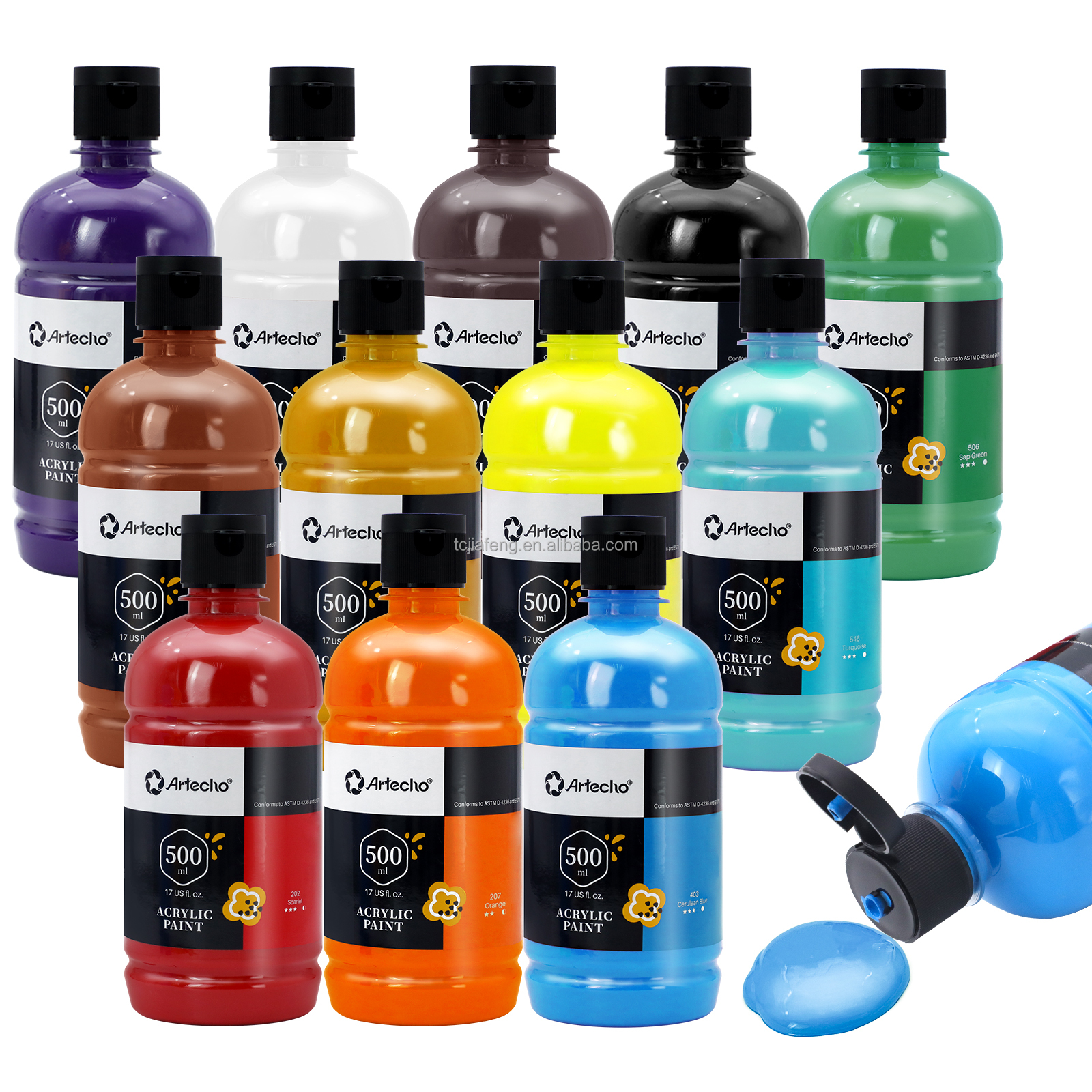 Artecho new arrival 12colors 500ml acrylic color paint for canvas acrylic paint set